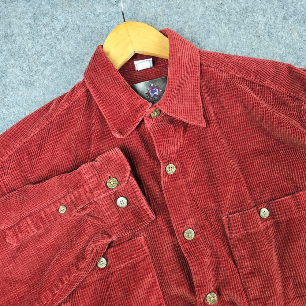 The Territory Ahead Corduroy Shirt Mens M Red Waffle Long Sleeve Button Down